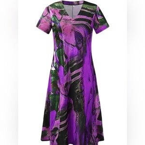 ZOCAVIA Women’s Graffiti Midi Stretchy Dress size S A-Line Casual Summer Beach